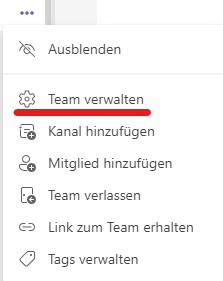 Zahnrad - Team verwalten in MS Teams