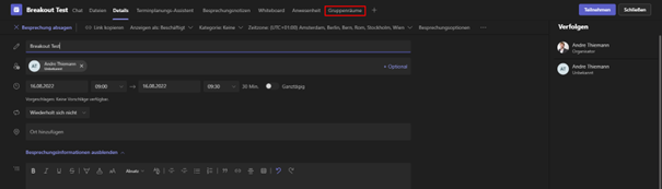 Microsoft Teams Meeting Einstellungen mit Menüband