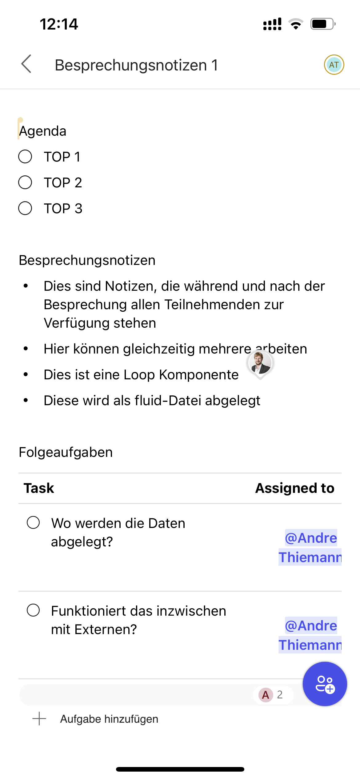 Loop Besprechungsnotizen in der Microsoft 365 iOS App bearbeiten