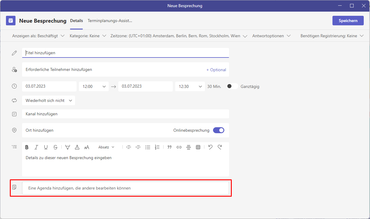 Agenda in Teams Besprechungen per Loop hinzufügen