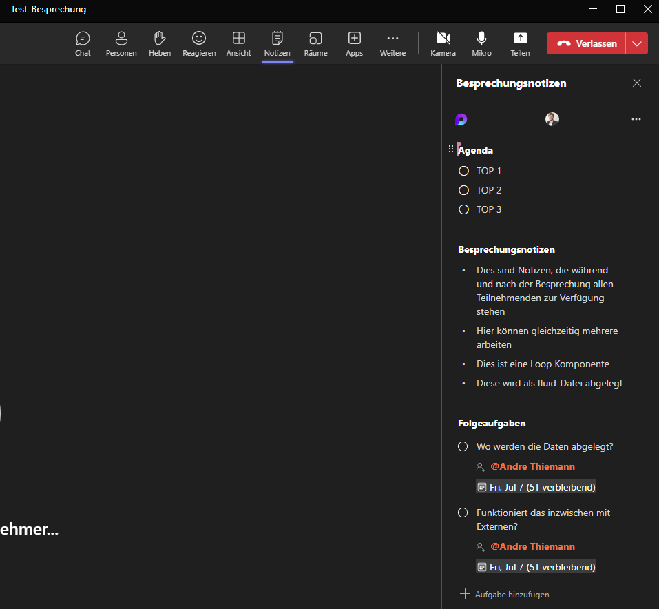 Loop Besprechungsnotizen in der Besprechung bearbeiten