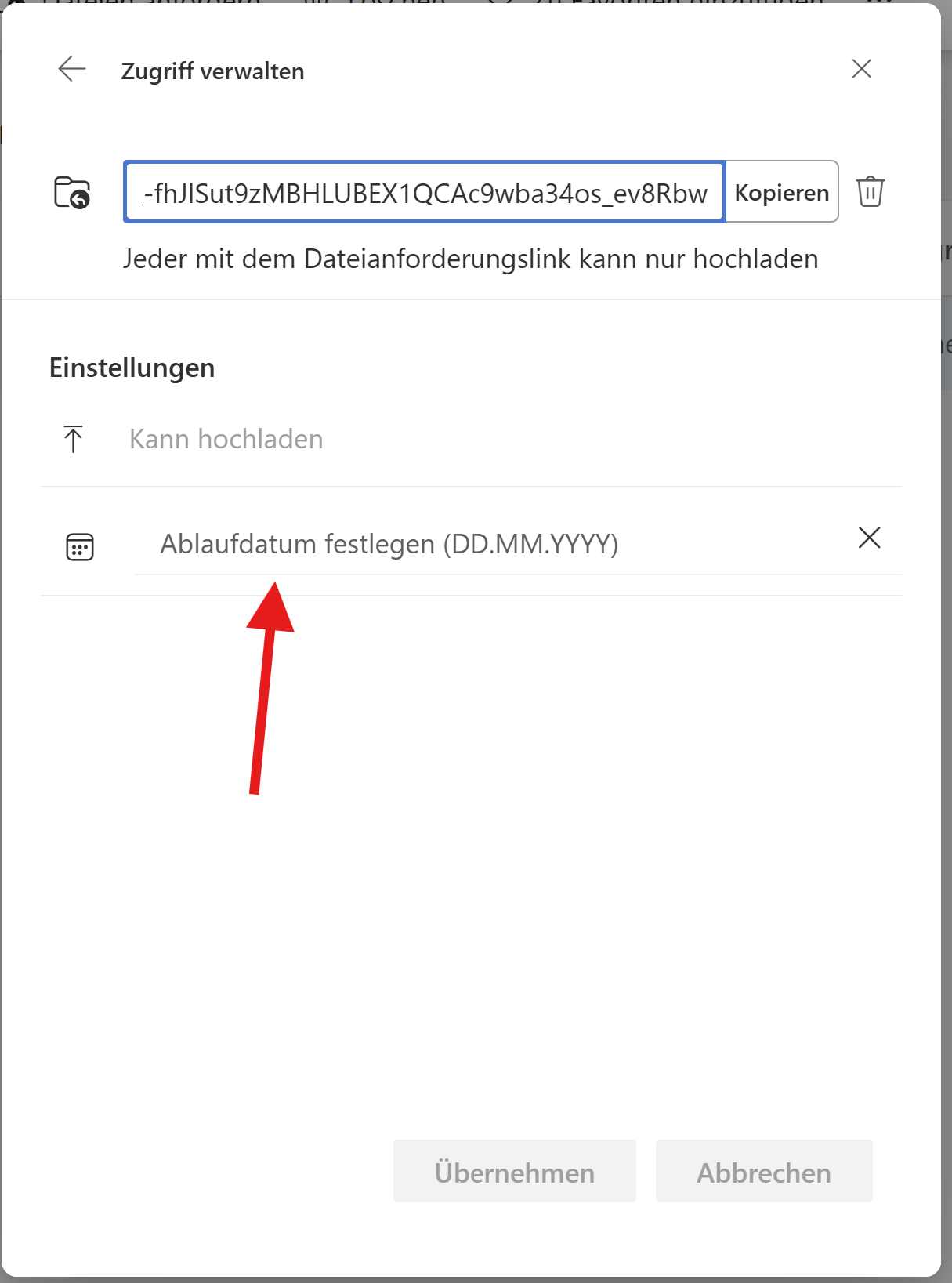 OneDrive Link Ablaufdatum eingeben