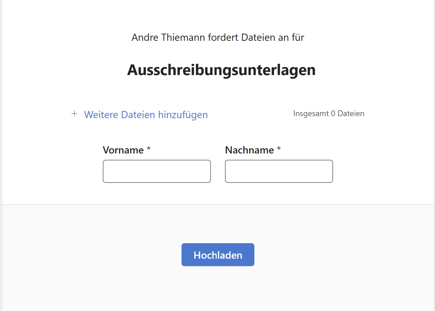 Eingeben des Namen wenn die Person, die Dateien über "Dateien anfordern" hochlädt nicht angemeldet ist.